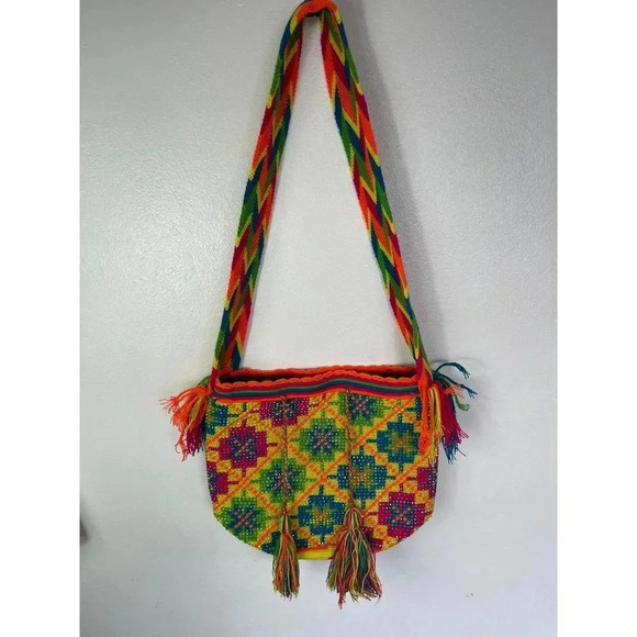 Aztec Crochet Crossbody Shoulder Messenger Bag Multicolor - Picture 9 of 12